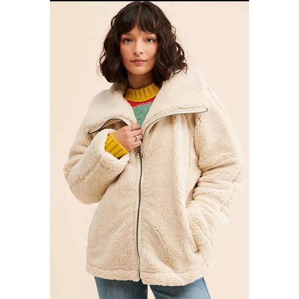 We The Free People Raya Cozy Fuzzy Cream Teddy Coat, Size S Oversized